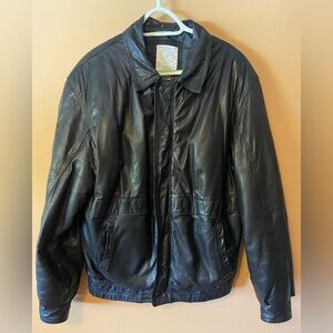 Protocol Black Leather Men's Bomber Jacket Size 38-40 Medium/Tall